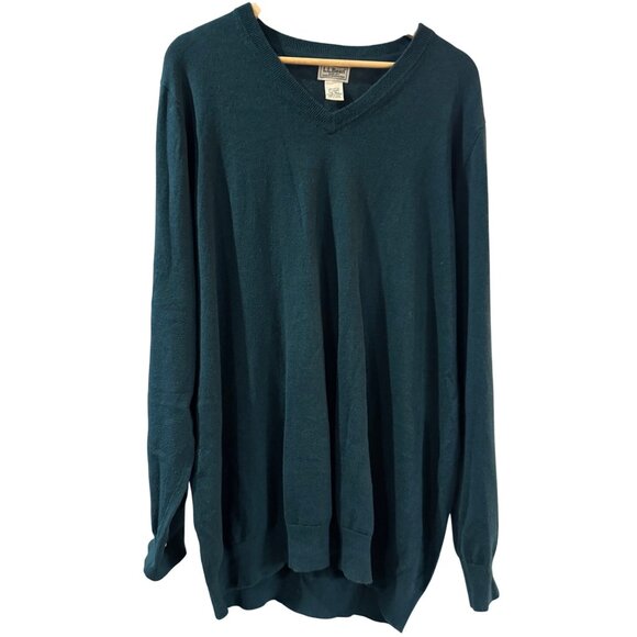 L.L.Bean Mens V-Neck Sweater XXL Tall Green Cotton & Cashmere Blend - Picture 1 of 8